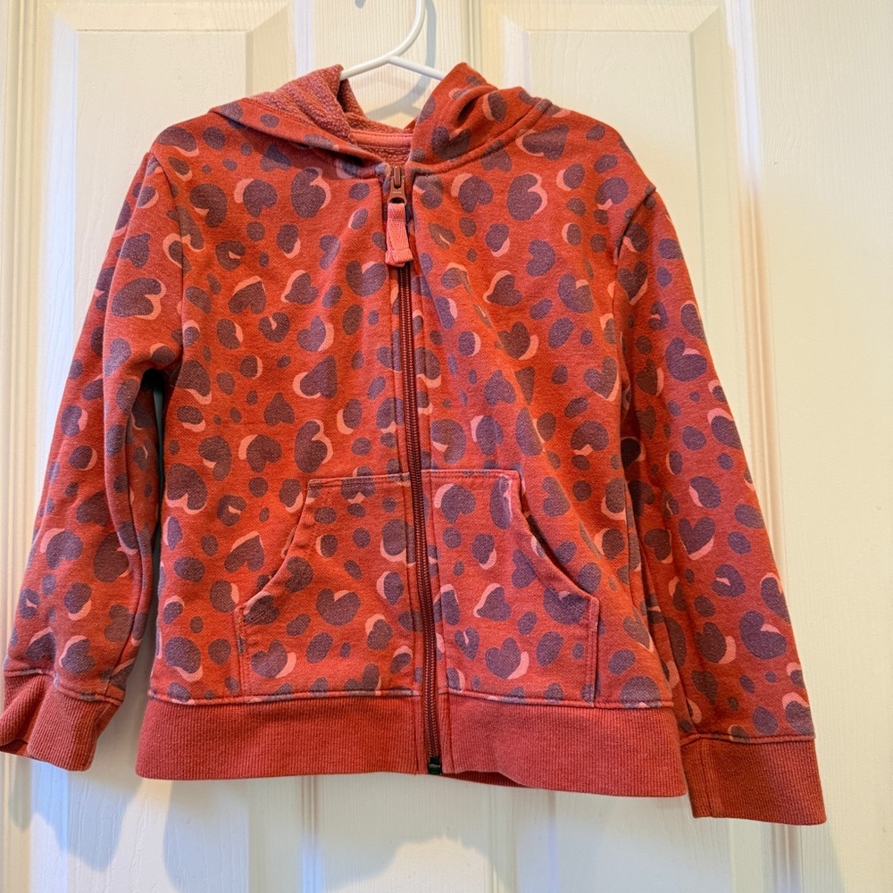 Cat & Jack | Red Orange | Heart Print | Girl’s Hoodie Zip Up | Size XS 4/5